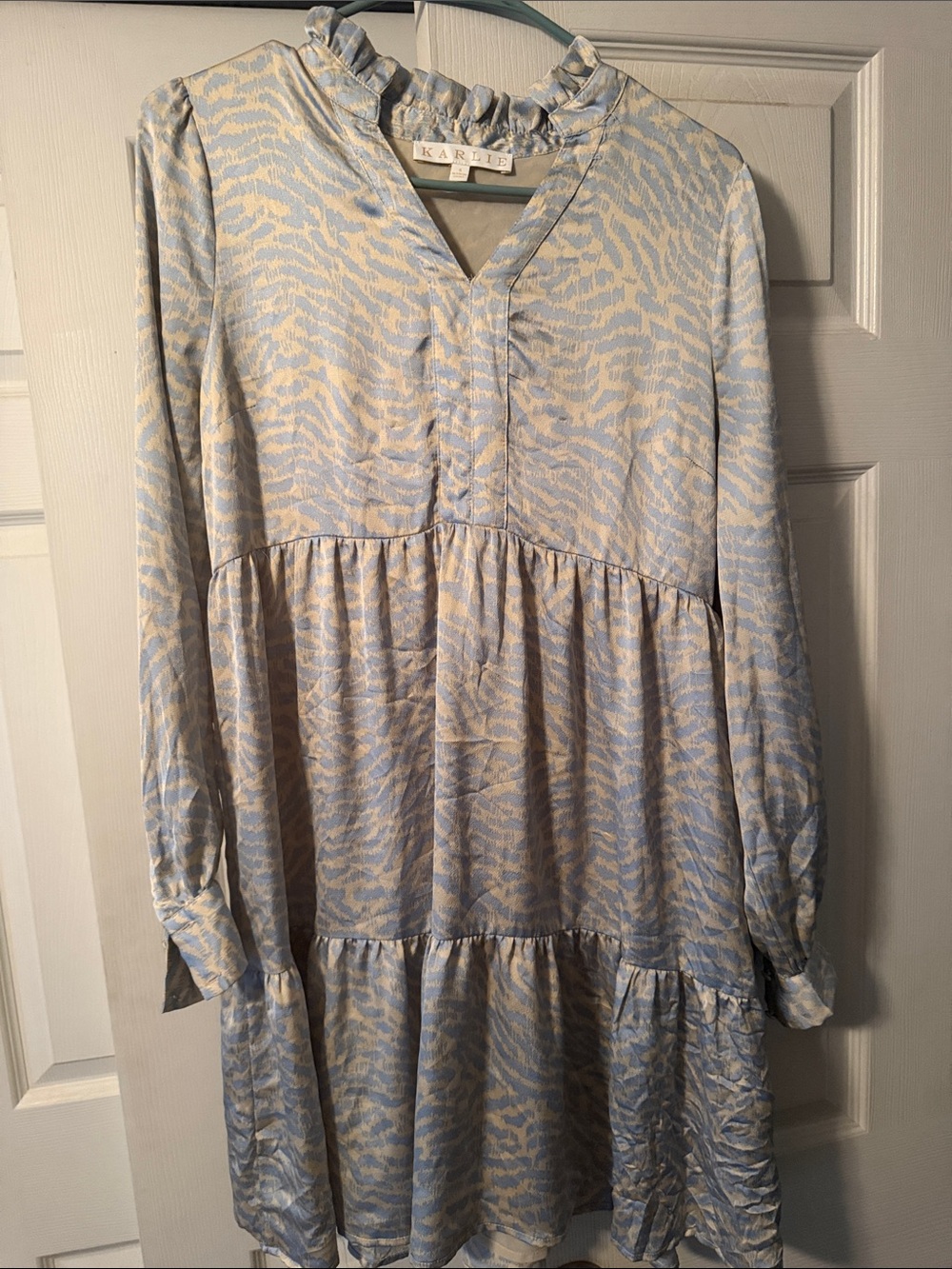 Karlie Light Blue & Cream Printed Ruffle Tiered Dress